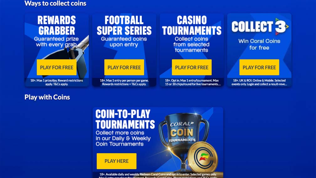 Visual guide showing how players can earn Coral Coins through activities like tournaments, promotions, and special in-game events on Coral Casino.