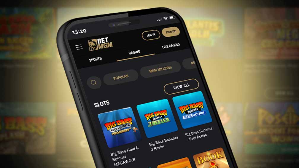 A phone acessing the BetMGM app casino section