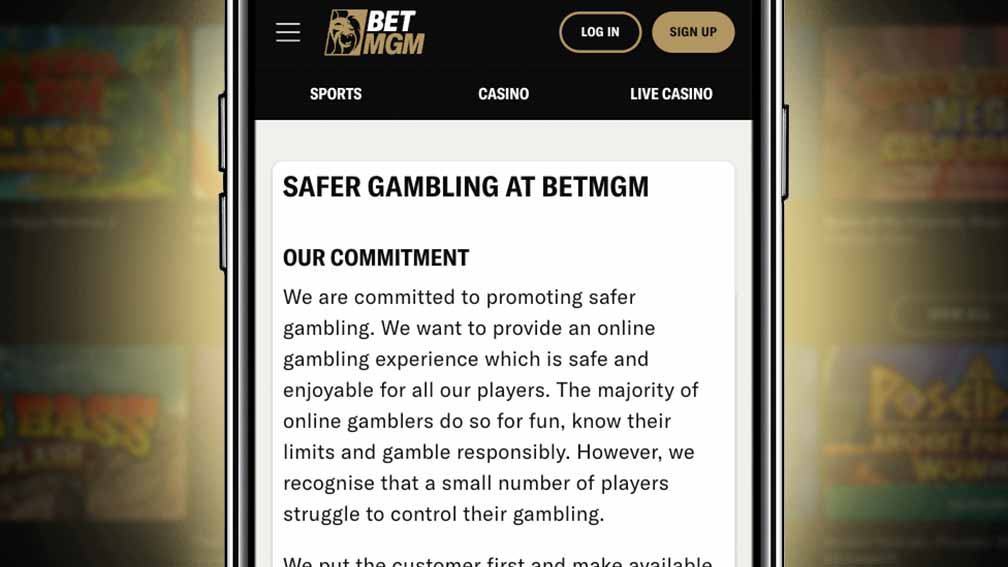 A phone acessing BetMGM safe gambling page on the app