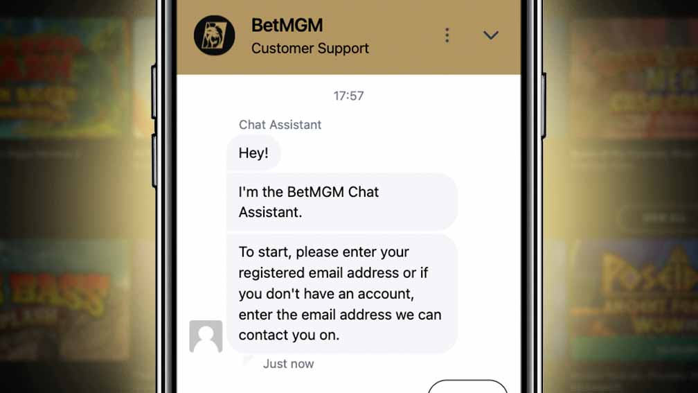 A phone acessing BetMGM customer support on the app