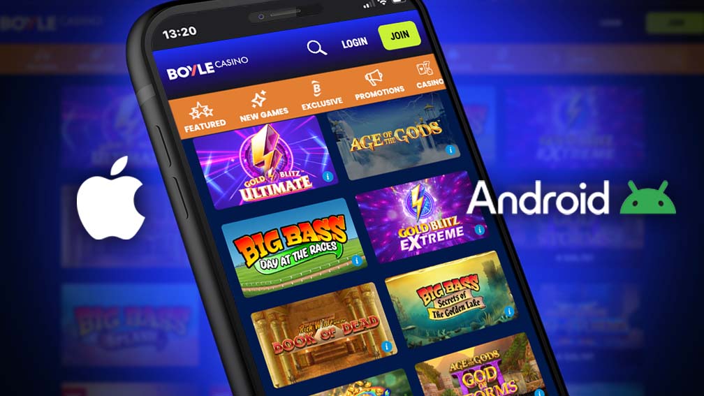 Promotional image for the BoyleSports Casino mobile app showing a smartphone with the app interface