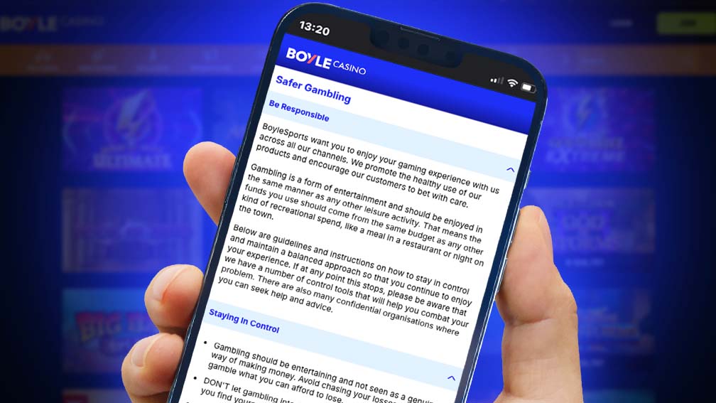 BoyleSports Casino safe gambling page displaying responsible gaming resources and support options for players
