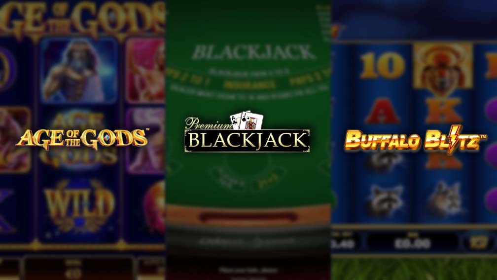 BoyleSports top picks featuring the three most popular casino games: Age of the Gods, Premium Blackjack Live, and Buffalo Blitz