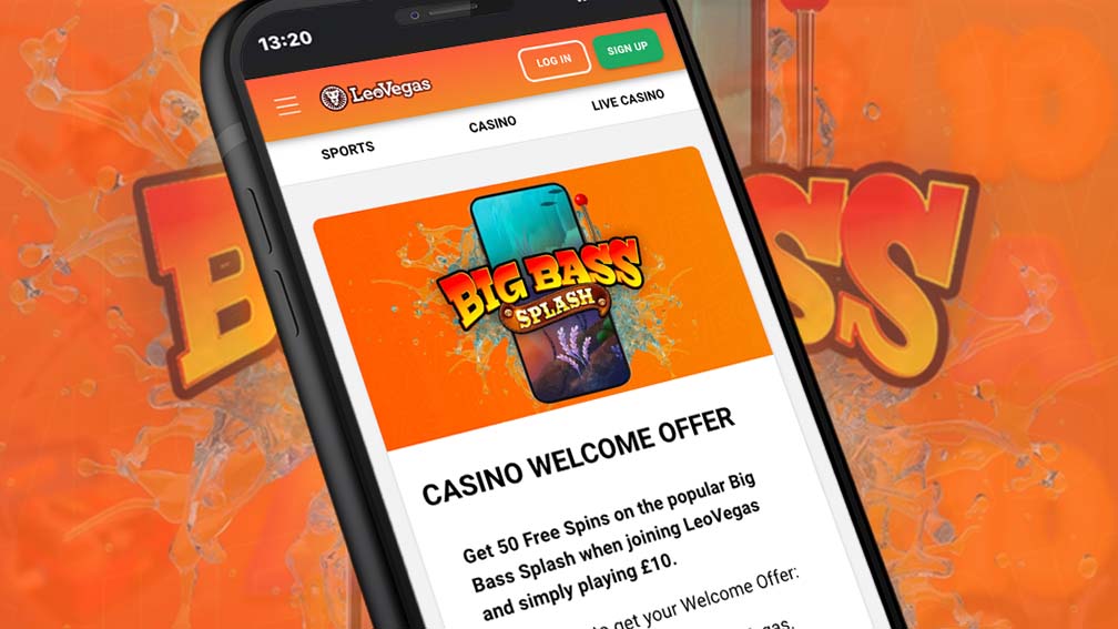 A phone acessing the LeoVegas app on the casino welcome offer page