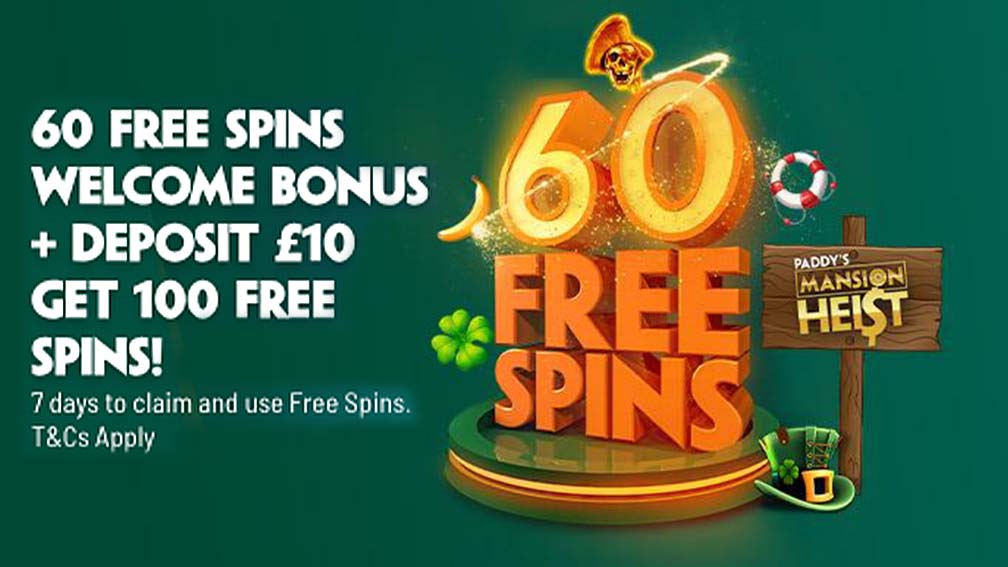 Paddy Power Welcome Offer promotion offering 60 free spins for new casino players