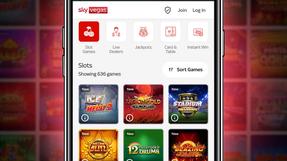 Sky Vegas Casino: games selection featuring popular online slots, themed games, and jackpot titles