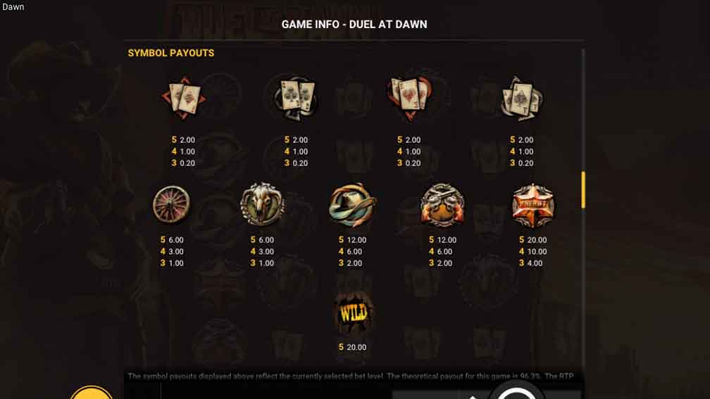 Printscreen of Symbol Values in Duel At Dawn