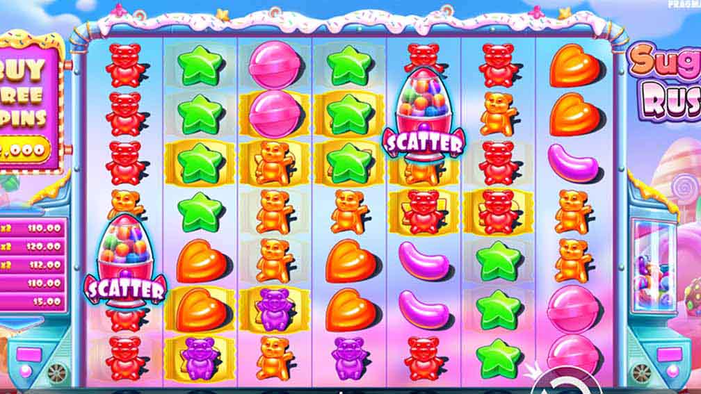 Printscreen of a standard Sugar Rush slot gameplay