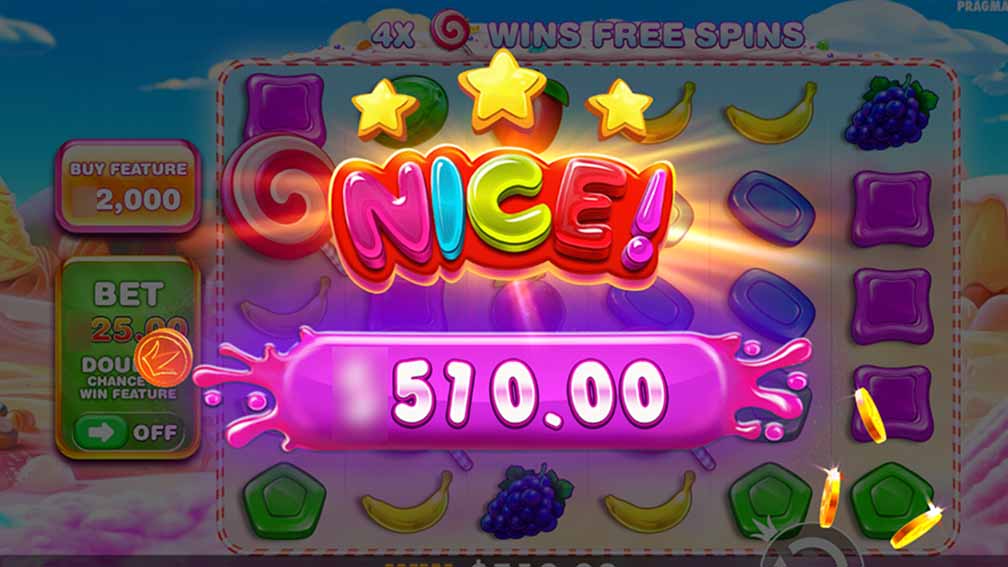 Screenshot of a Win At the Sweet Bonanza slot