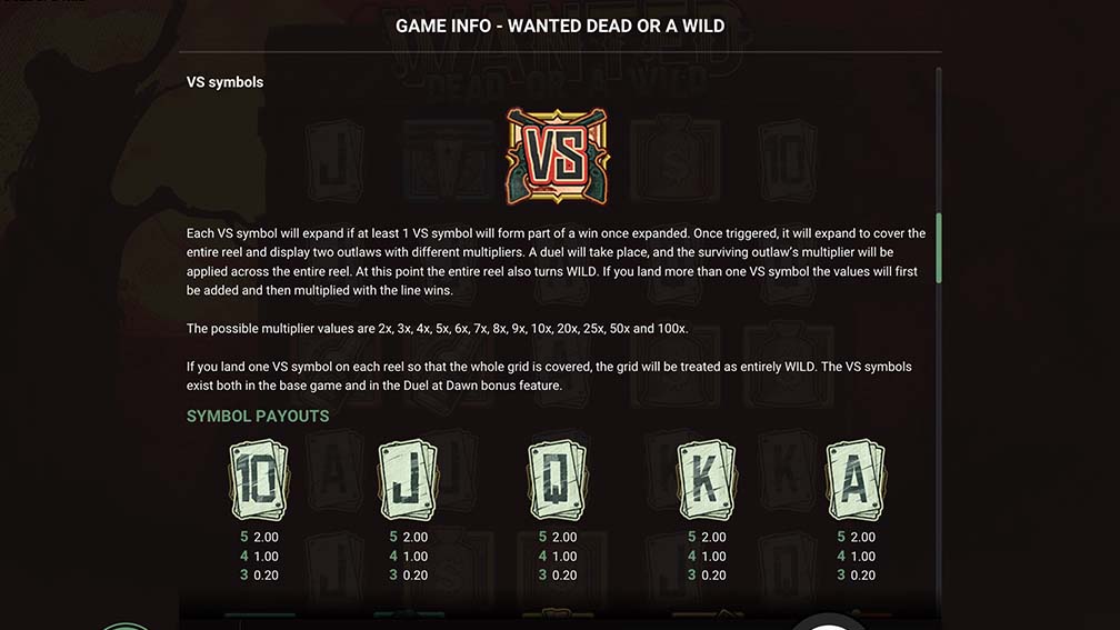 Printscreen of Wanted Dead or a Wild symbol value